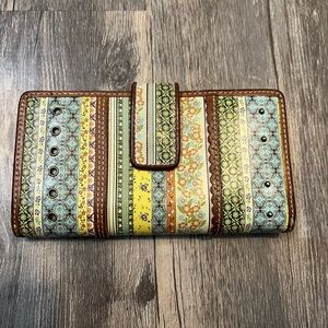 Fossil vintage wallet patchwork-style design floral & geometric patterns
